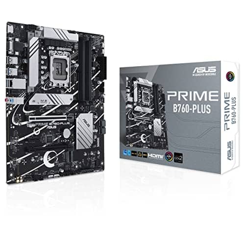 ASUS Prime B760-PLUS, an Intel® B760 LGA 1700 ATX motherboard with PCIe 5.0, three PCIe 4.0 M.2 slots, DDR5, Realtek 2.5Gb Ethernet, DisplayPort, VGA, HDMI™