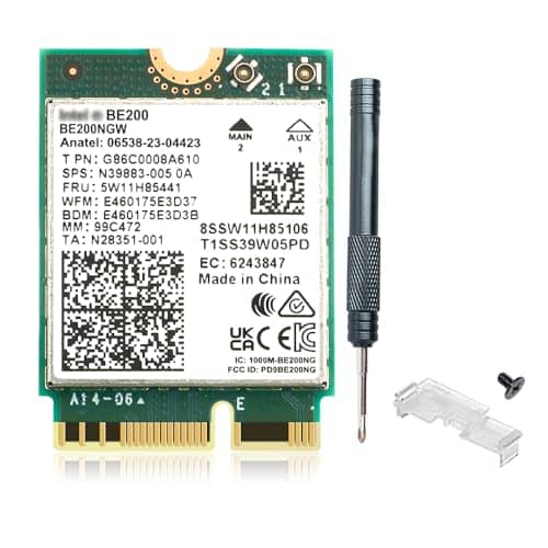 WiFi 7 BE200 BE200NGW M.2 WiFi Card BT5.4 802.11BE Tri-Band 8774Mbps NGFF WiFi 7 Wireless Network Laptop New WiFi 7 Adapter for PC Windows11/10(Not Support All AMD Motherboards)