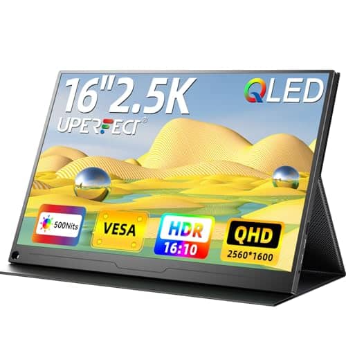 UPERFECT 2K Portable Monitor, 16" 2560x1600 QHD Portable Gaming Screen HDR FreeSync Laptop Monitor w/VESA & Smart Case Matte IPS Eye Care External Second Screen for PC Laptop Phone Game Console