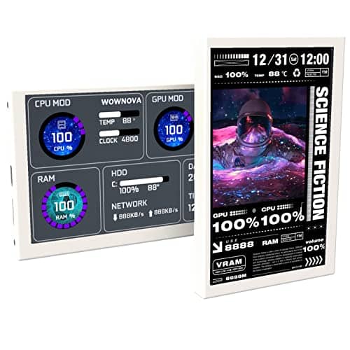 WOWNOVA 5" Computer Temp Monitor, Dynamic Theme Supported, ARGB PC Case Sensor Panel, IPS Type-C USB Mini Secondary Screen, CPU RAM HDD Data Monitor (White)