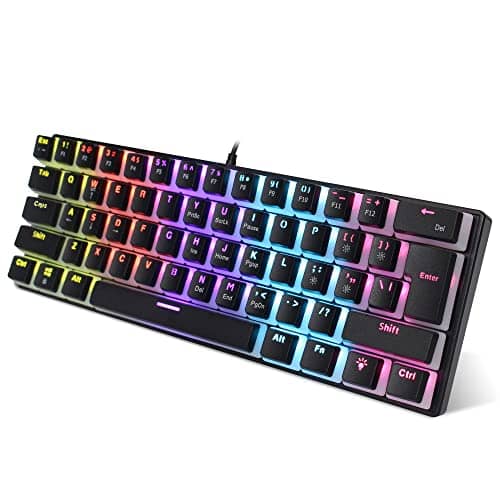 Eacam Wired Gaming Keyboard 61 Keys 12 Colorful Mixed Backlit Mechanical Keyboard with Mechanical Green Switch Pudding keyCap Support 21-key Conflict-free Input