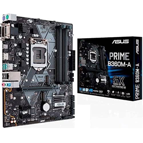 ASUS PRIME B360M-A (300 Series) Intel LGA-1151 mATX Motherboard with Aura Sync RGB header, DDR4 2666MHz, M.2 support, HDMI, Intel Optane memory ready, SATA 6Gbps and USB 3.1 Gen 2
