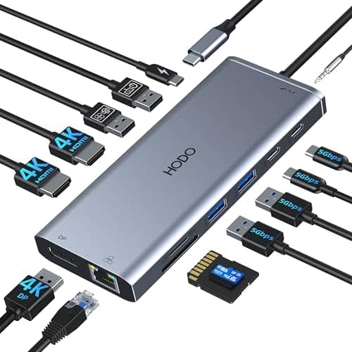 USB C Docking Station Dual Monitor HDMI for Dell HP, USB C Hub HDMI Adapter Docking Station 3 Monitors Thunderbolt 3 to 2 HDMI 4K,DP,Ethernet,6 USB,PD,SD/TF, Audio, Laptop Docking Station for Surface