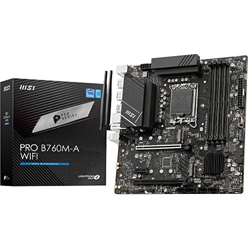 MSI PRO B760M-A WiFi Motherboard, Micro-ATX - For 12th and 13th Gen Intel Core Processors, LGA 1700 - DDR5 Memory Boost 6800+MHz/OC, PCIe 4.0 x16 Slots, M.2 Gen4 Slots, 2.5G LAN, Wi-Fi 6E