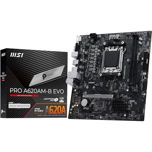 MSI PRO A620AM-B EVO Motherboard, Micro-ATX - Supports AMD Ryzen 9000/8000 / 7000 Processors, AM5 - DDR5 Memory Boost (6800+ MT/s OC), 1 x PCIe 4.0 x16, 1 x M.2 Gen4