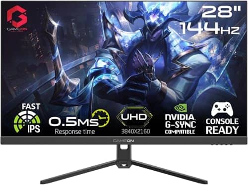 GAMEON 28” IPS Gaming Monitor – 4K UHD, 144Hz Refresh Rate, 0.5ms MPRT, HDMI 2.1 Port, HDR Ready, Ultra Slim Bezel, Low Blue Light Mode, FreeSync G-Sync Support, GOP28UHD144IPS - Black