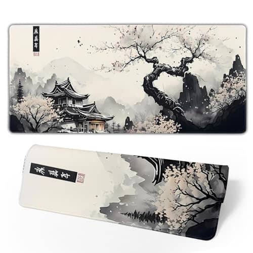 Japanese Mouse Pad, Large Cherry Blossom Desk Mat, XL Anime Gaming Keyboard Mat, Non-Slip Rubber Base, Big Extended Desk Protector for Home Office, 31.5”x11.8”, 1129003