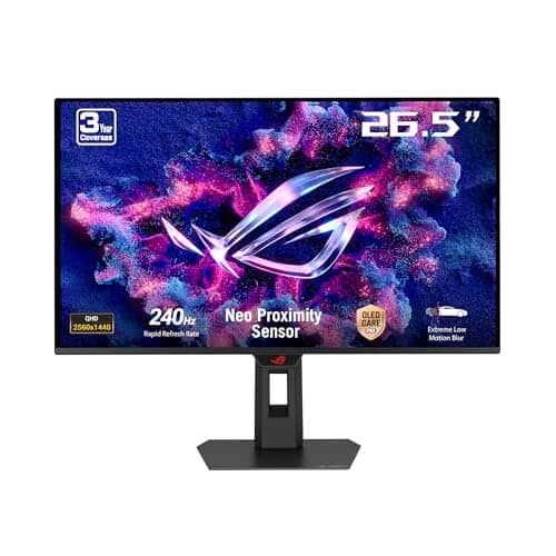 ROG Strix OLED XG27AQDMES Gaming Monitor (27 Inch (26.5 Inch Visible) 1440p, 240 Hz, 0.03ms, Neo Proximity Sensor, ASUS OLED Care Pro, G-SYNC Compatible, 99% DCI-P3, DisplayWidget Center)