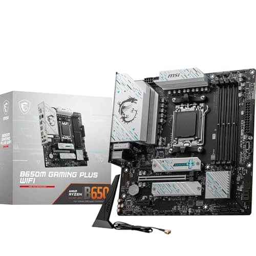 MSI B650M GAMING PLUS WIFI Motherboard, mATX - Supports AMD Ryzen 9000/8000 / 7000 Series Processors, AM5 - DDR5 Memory Boost 7800+ MHz/OC, PCIe 4.0 x16, M.2 Gen4, Wi-Fi 6E