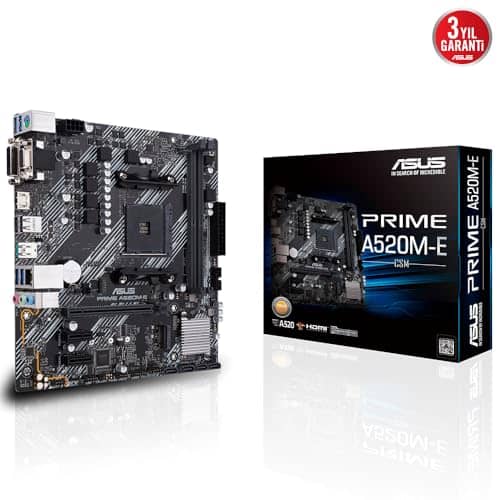 ASUS Prime A520M-E/CSM Motherboard AMD Ryzen A520 AM4, Micro ATX, DDR4 Dual Channel, Support M.2, 4 SATA 6Gb/s, Ethernet Realtek 1GB, HDMI, DVI, D-Sub, PCIe 3.0, USB 3.2, Windows 10, Black