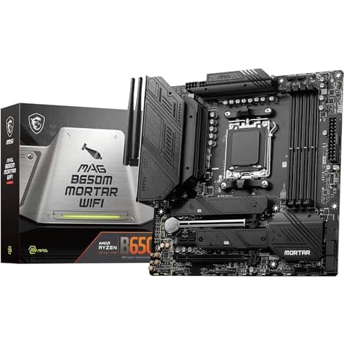 MSI MAG B650M MORTAR WIFI Motherboard, Micro-ATX - Supports AMD Ryzen 9000 Series Processors, AM5-12 Duet Rail 80A VRM, DDR5 Memory Boost 6400+MHz/OC, 2 x PCIe 4.0 x16, 2 x M.2 Gen4, Wi-Fi 6E