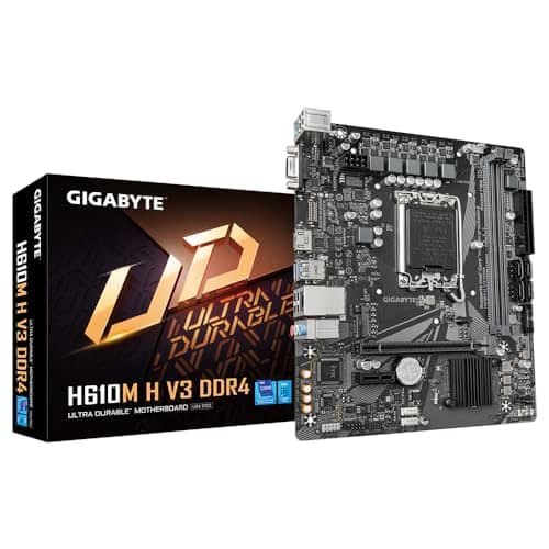 Gigabyte H610M H V3 DDR4 Motherboard - Supports Intel Core 14th CPUs, 4+1+1 Hybrid Phases Digital VRM, up to 3200MHz DDR4, 1xPCIe 3.0 M.2, GbE LAN, USB 3.2 Gen 1