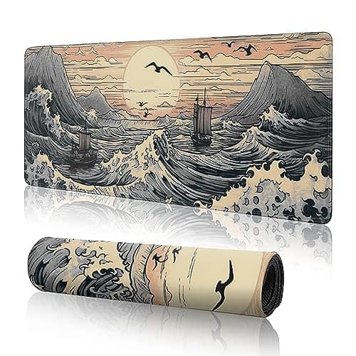 Japanese Waves Gaming Mouse Pad Large Desk Mat,Anime Mouse Pad Gaming Desk Pad Keyboard Pad,31.5 x 11.8 Extended Mousepad XL Anime Mouse Pads for Desk Mouse Mat with Non-Slip Base and Stitched Edge