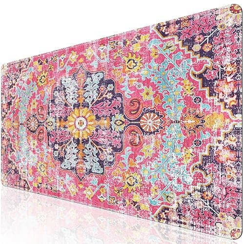 iLeadon Desk Mat, Boho Large Mouse Pad for Desk, XXL Extended Keyboard Pad Gaming Mouse Pad Office Desk Accessories for Women Desk Organizers, Floral Fuchsia