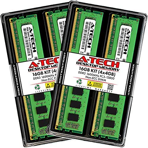 A-Tech 16GB (4x4GB) DDR3 1600MHz PC3-12800 CL11 DIMM 240-Pin Non-ECC UDIMM Desktop RAM Memory Modules
