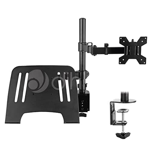 Dihl Monitor Arm with Laptop Tray, Desk Mount Clamp Stand with Notebook Tray, 13 to 27" Fully Adjustable VESA Mount for 8KG Monitor Screen and up to 4KG Notebook