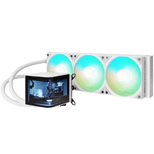 TRYX Panorama 360 ARGB White 360mm AIO 6.5'' AMOLED Curved Screen 3D Anamorphic Effect Display Customizable AIO Cooler 360mm Asetek 8th Gen 320w TDP ARGB Fan Intel LGA 1851/1700/1200/115X AMD AM5/AM4