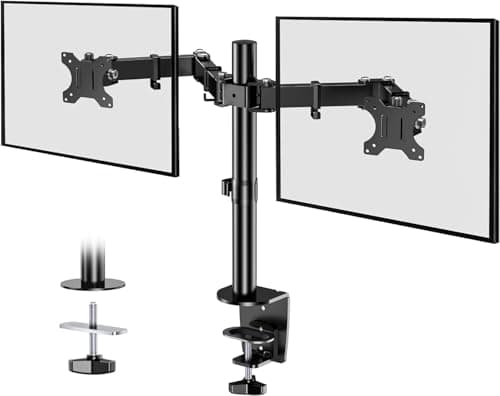 JKJ&ZXZ Dual Monitor Arm, Dual Monitor Stand for Computer Monitors, Dual VESA Monitor Desk Mount for 2 Screen 13-32", VESA 75mm/100mm C-Clamp Grommet 2-Way Assembling Monitor Holder for Gaming & Off