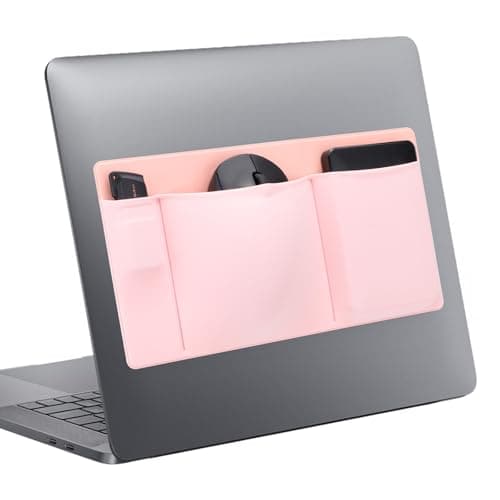 Realand Laptop Case with 3 Compartments for Mouse and Hard Drive Adhesive Holder Elastic Sleeve for External Portable SSD Phone USB Cable Pen Pink