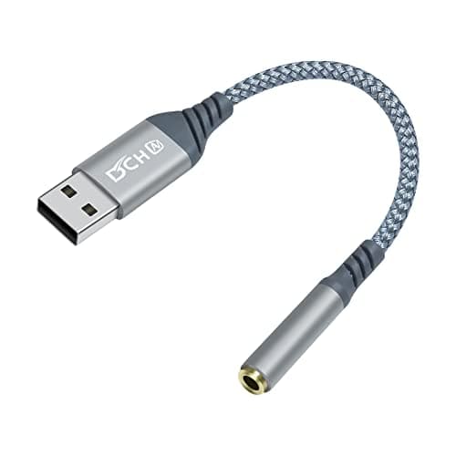 DCHAV USB to 3.5mm Audio Adapter Microphone Headphone Jack External Sound Card AUX USB Type A to 3.5 mm Cable 4 Pole TRRS Female Interface Line Control for PC Laptop Desktop Speaker Headset, Grey