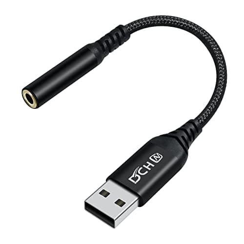 DCHAV USB to 3.5mm Jack Audio Adapter Headphone Microphone External Sound Card AUX USB Type A to 3.5 mm Cable 4 Pole TRRS Female Interface Line Control for PC Laptop Speaker Headset PS4 PS5, Black