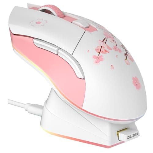 DAREU EM901X Sakura Pink Wireless/Wired Gaming Mouse with Charging Dock