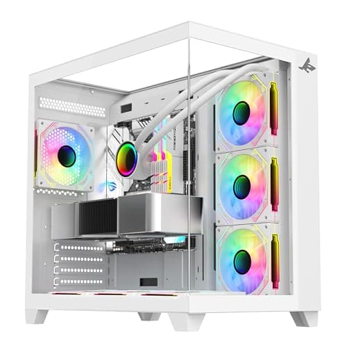 SHARX CASE PROFIN ATX Min-Tower Gaming PC Case (GX700-W), With 7X 120mm Pre-Installed ARGB Fans,Controller,Tempered Glass,Ports Type C*1 / USB3.0 * 1 / USB2.0 * 1 / Buttons Power/Reset).