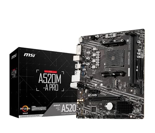 MSI A520M-A PRO Gaming Motherboard (AMD AM4, DDR4, PCIe 4.0, SATA 6Gb/s, Dual M.2, USB 3.2 Gen 1, DVI/HDMI, Micro-ATX)