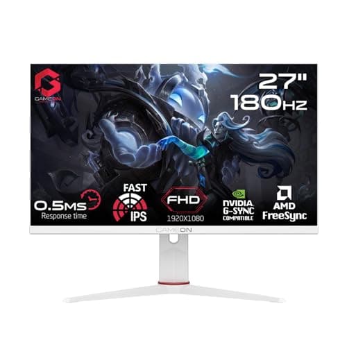 GAMEON Artic Pro-Series 27” IPS Gaming Monitor – FHD 1080p, 180Hz Refresh Rate, 0.5ms Response Time, HDMI Port, Premium Sync and G-Sync Support, PC Gameplay, PS5 Compatible, GOA27FHD180IPS - White