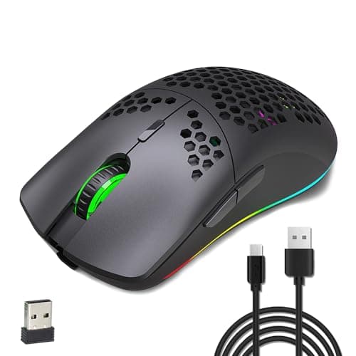 Wireless Gaming Mouse, Aerbee Honeycomb Hollow Design Ergonomic Wireless Mouse with Backlight, 6 Buttons 4 Speed Adjustable DPI Computer Mouse Rechargeable RGB Gaming Wireless Mouse for Mac Laptop PC
