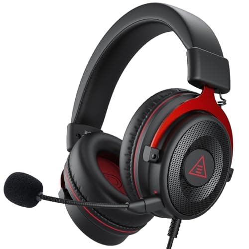 EKSA Gaming Headset, PS4 Headset Wired Gaming Headphones With Noise Cancelling Mic, Over-Ear Computer Headset Compatible With PS5/PS4/PC/Xbox One/Laptop (Red)