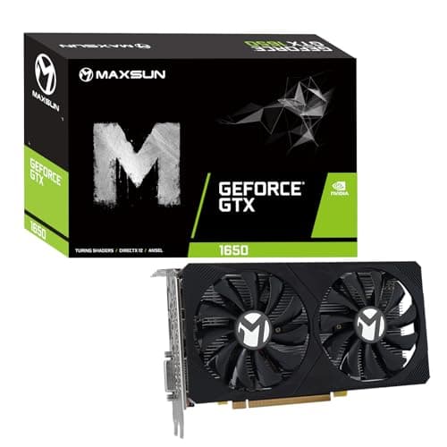 maxsun Geforce GTX 1650 4GB Video Gaming GPU Graphics Card for Gaming PC GDDR6 128-Bit Dual Fan HDMI/DP/DVI HDCP DirectX 12 Metal Backplate