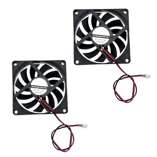 JZK 2 pcs DC 24V 8010 Silent Cooling Fan with Wires, PC Fan 80mm, Computer Case Fan 8cm x 8cm x 1cm, dc brushless Fan 24v, 3D Printer Fan with Cable
