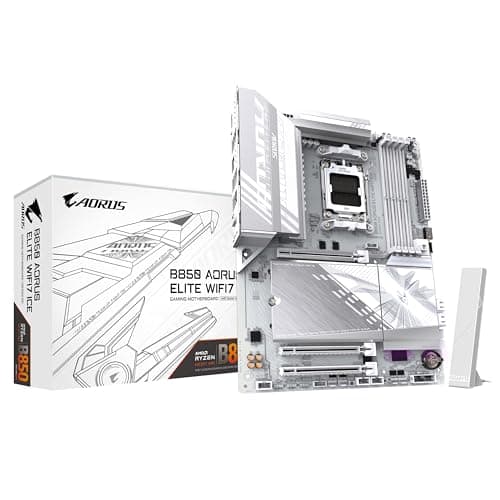 GIGABYTE B850 AORUS Elite WIFI7 Ice Motherboard - AMD Ryzen 9000 Series Processors, 12+2+1 Phase Digital VRM, up to 8200MHz DDR5 (OC), 1xPCIe 5.0 + 2xPCIe 4.0 M.2, LAN 2.5, WiFi 7, USB 3.2 Gen 2x2