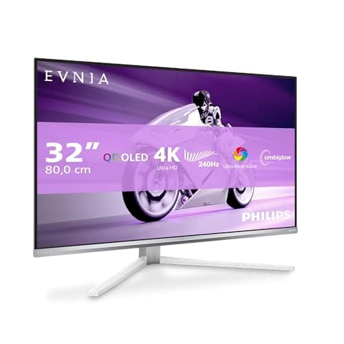 PHILIPS Evnia 32M2N8900AM - 32 inch UHD OLED gaming monitor, 240 Hz, 0.03 ms, HDR400, FreeSync Prem. Pro, G-Sync comp. (3840x2160, 2x HDMI 2.1, 1x DP 1.4, 1x USB-C (65W PD), USB Hub) white
