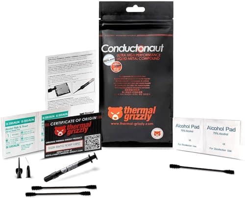 Thermal Grizzly Conductonaut Thermal Grease - 1 Gram Set + Extra Applicators - Liquid Metal Thermal Paste for Cooling The CPU, GPU (Conductonaut 1g)