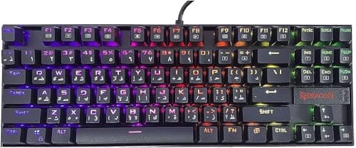 Redragon KUMARA K552-RGB Arabic & English Tenkeyless Compact Mechanical Gaming Keyboard with Tactile Blue Switches - 87 Anti Ghosting Backlit Keys, 19 Lighting Modes - Black (كيبورد قيمنق ميكانيكي)