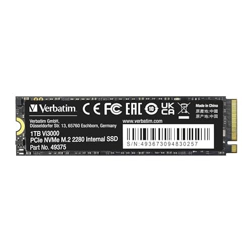 Verbatim Vi3000 NVMe M.2 Internal SSD, Internal SSD Drive with 1TB Data Storage, Solid State Drive with PCIe Gen 3 Interface, Black