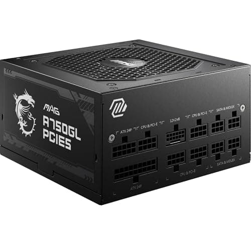 MSI MAG A750GL PCIE5 Power Supply Unit, 750W, 80 Plus Gold, Fully Modular, ATX 3.0, PCIe 5.0 GPU Support, Black Flat Cables, 7 Year Warranty
