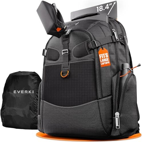 EVERKI Business 120 Large Professional 18.4-Inch Workstation or Gaming Laptop Backpack with Rain Cover, Travel Friendly (EKP120), Black