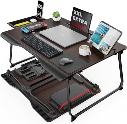 SAIJI Laptop Desk for Bed, XX-Large Foldable Bed Tray Table for Eating Breakfast, Writing, Working, Gaming, Drawing with Storage Drawer, Handrest Bookstand, Tablet Stand, Phone Stand(Black Cherry)