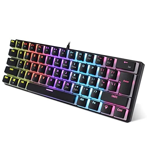 Eacam Wired Gaming Keyboard 61 Keys 12 Colorful Mixed Backlit Mechanical Keyboard with Mechanical Green Switch Pudding keyCap Support 21-key Conflict-free Input
