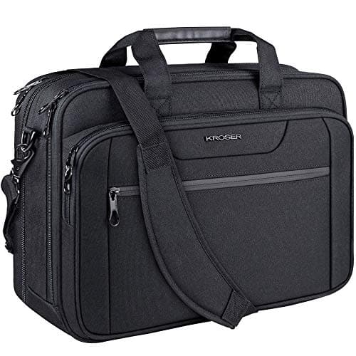 KROSER Laptop Bag XXL Laptop Briefcase Fits Up To 18 Inch Laptop Water-Repellent Gaming Computer Bag Shoulder Bag Expandable Capacity For Travel/Business/Men-Black