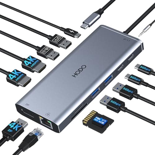 USB C Docking Station Dual Monitor HDMI for Dell HP, USB C Hub HDMI Adapter Docking Station 3 Monitors Thunderbolt 3 to 2 HDMI 4K,DP,Ethernet,6 USB,PD,SD/TF, Audio, Laptop Docking Station for Surface