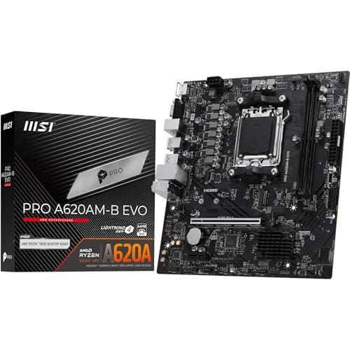 MSI PRO A620AM-B EVO Motherboard, Micro-ATX - Supports AMD Ryzen 9000/8000 / 7000 Processors, AM5 - DDR5 Memory Boost (6800+ MT/s OC), 1 x PCIe 4.0 x16, 1 x M.2 Gen4