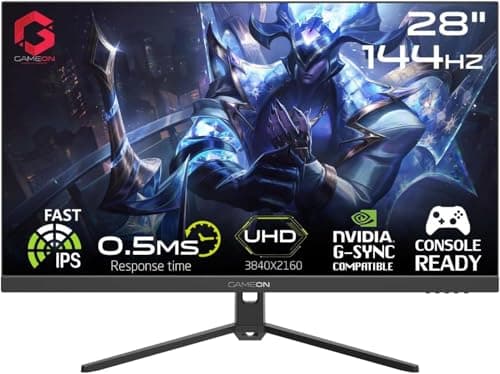 GAMEON 28” IPS Gaming Monitor – 4K UHD, 144Hz Refresh Rate, 0.5ms MPRT, HDMI 2.1 Port, HDR Ready, Ultra Slim Bezel, Low Blue Light Mode, FreeSync G-Sync Support, GOP28UHD144IPS - Black