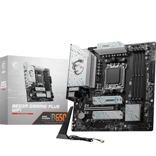 MSI B650M GAMING PLUS WIFI Motherboard, mATX - Supports AMD Ryzen 9000/8000 / 7000 Series Processors, AM5 - DDR5 Memory Boost 7800+ MHz/OC, PCIe 4.0 x16, M.2 Gen4, Wi-Fi 6E