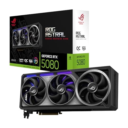 ASUS ROG Astral GeForce RTX 5080 16GB GDDR7 OC Edition Gaming Graphics Card (Nvidia GeForce RTX5080, Four Fans, PCIe 5.0, 2X HDMI 2.1b, 3X DisplayPort 2.1a, ROG-ASTRAL-RTX5080-O16G-GAMING)