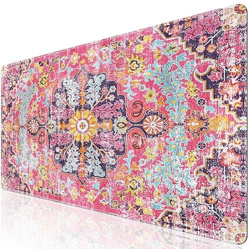iLeadon Desk Mat, Boho Large Mouse Pad for Desk, XXL Extended Keyboard Pad Gaming Mouse Pad Office Desk Accessories for Women Desk Organizers, Floral Fuchsia