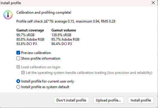 تقرير DisplayCAL الأصلي لشاشة AOC 24G4.